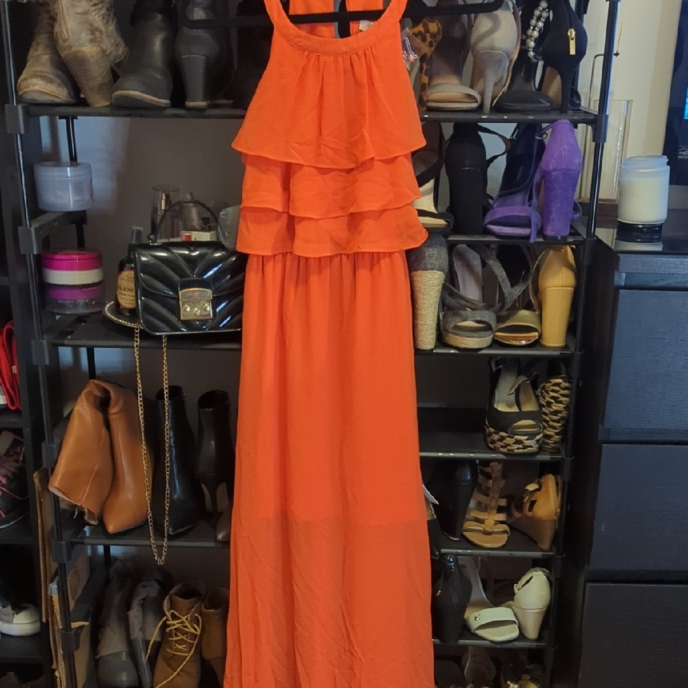 Ya Los Angeles Vibrant Orange Layered Maxi Dress
